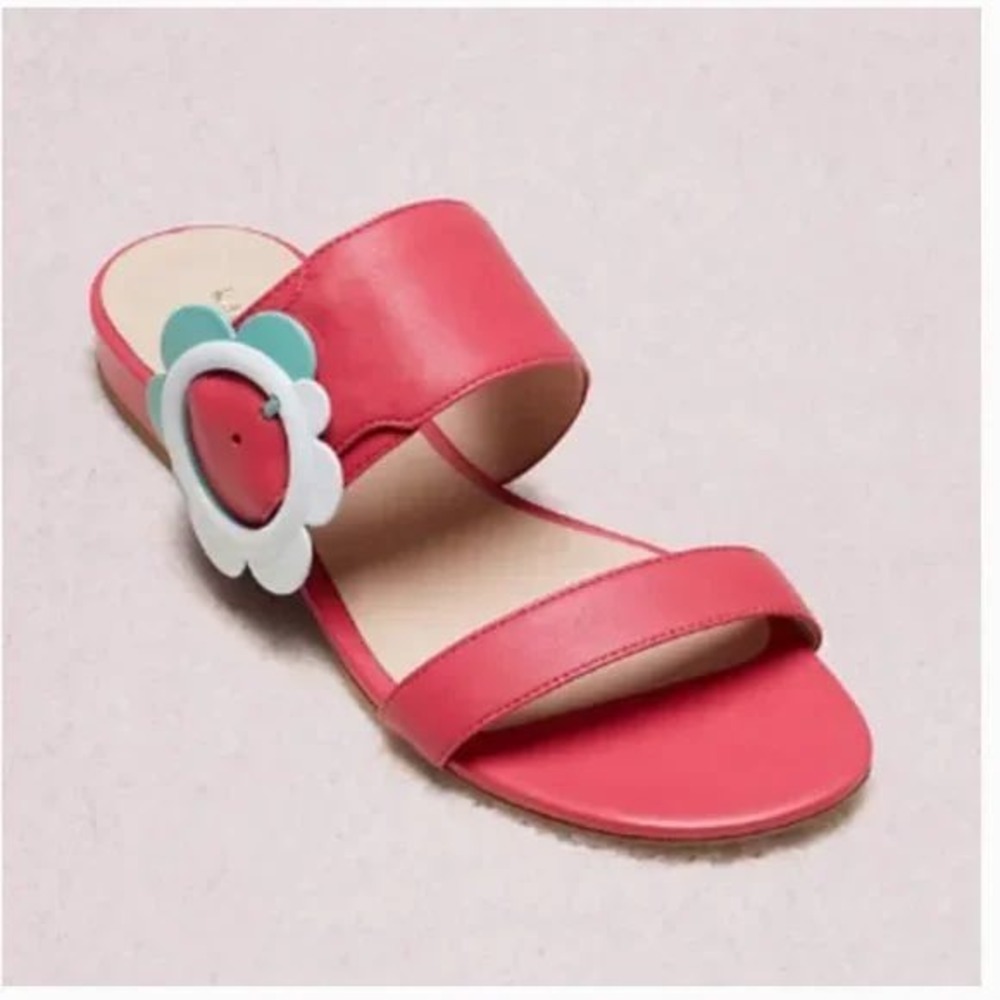 Kate Spade‎ Fabi Flower Buckle Slide Sandals Pink Leather Women 6M